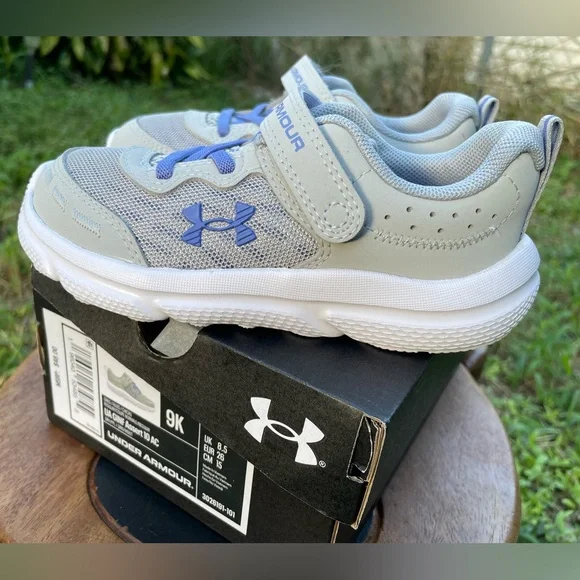Under Armour toddler girl sneakers grey - blue/violet - size 9 NEW IN BOX - Picture 7 of 9